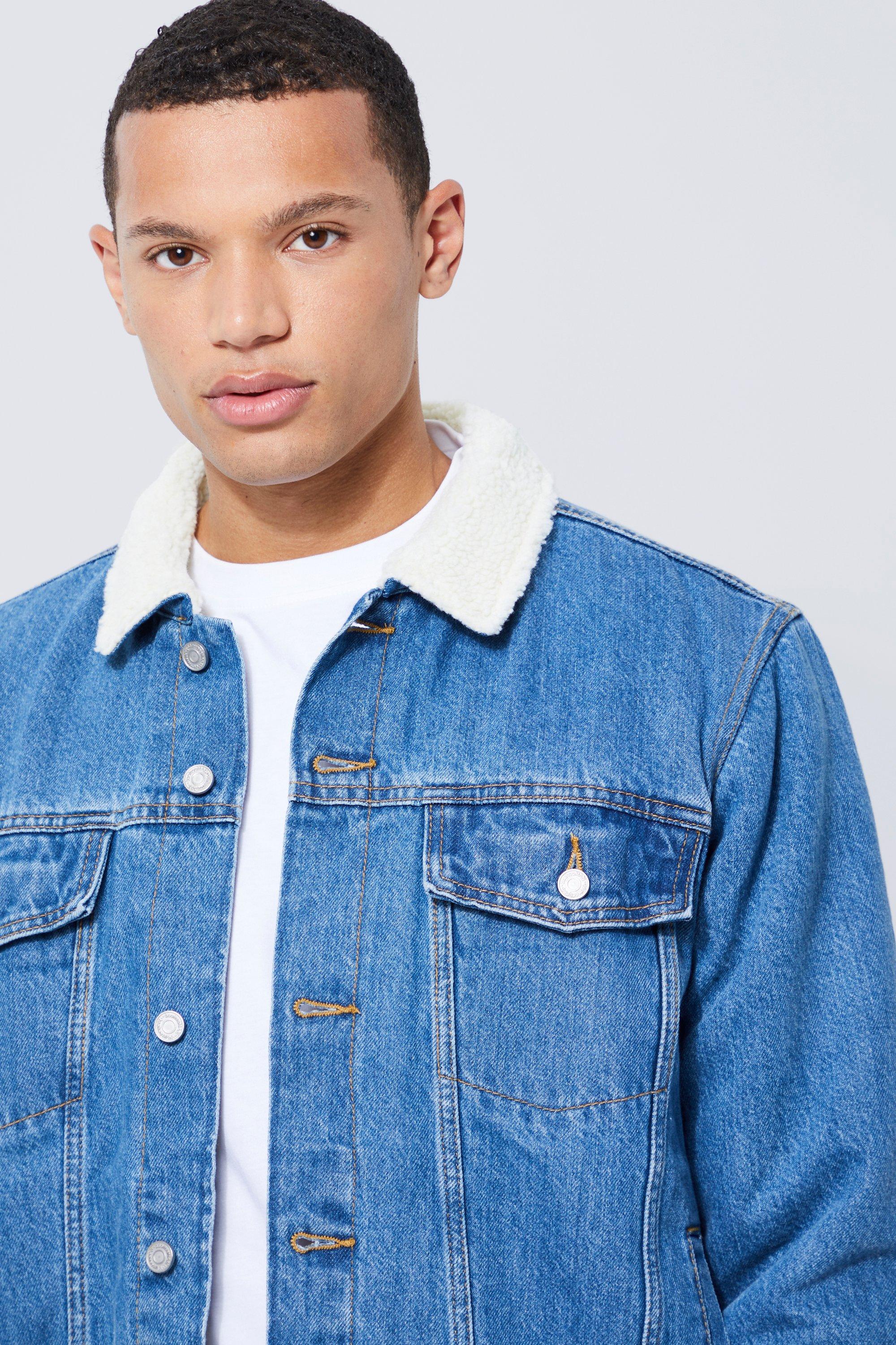 Blue borg lined denim jacket sale